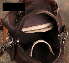 Small Brown Leather Womens Rivets Shoulder Bag Barrel Small Handmade Handbag Purse for Ladies