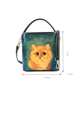 Handmade Womens Tooled Leather Square Handbag Purse Cat Crossbody Bag for Women