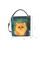 Handmade Womens Tooled Leather Square Handbag Purse Fox Crossbody Bag for Women