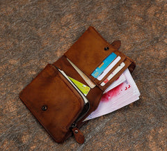 Womens Leather Bifold Small Wallet Vintage Buckle - Stitching Detail