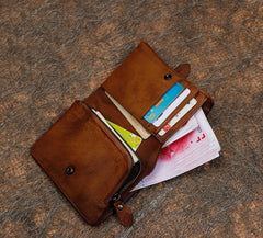 Red Womens Leather Bifold Small Wallet Vintage Buckle Small Wallet for Ladies
