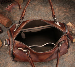 Wine Red Vintage Womens Leather Handbag Purse - Chain Detail