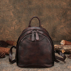 Classic Coffee Leather Small Rucksack Womens Compact Leather Backpack Ladies Backpack Purse