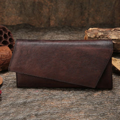 Purple Womens Vintage Leather Trifold Long Wallet - Full View