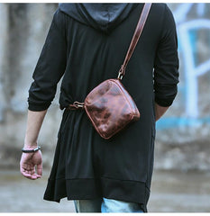 Black Leather Mens Casual Mini Phone Bags Messenger Bags Amber Postman Bag For Men