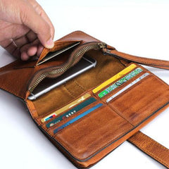 Handmade Leather Mens Cool Long Leather Wallet Bifold Clutch Wallet for Men