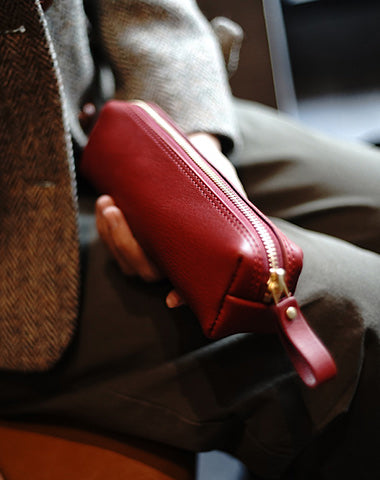 Vintage Women Black Leather Zipper Pencil Pouch Cosmetic Case Makeup Bag Wallet WW00771118