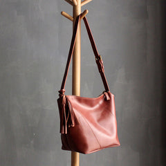 Vintage LEATHER WOMEN Bucket Bag SHOULDER BAG Purse with Tassel FOR WOMEN