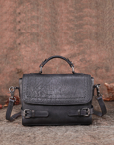 Womens Black Gray Leather Satchel Bag School Shoulder Bag Best Crossbody Purse for Ladies