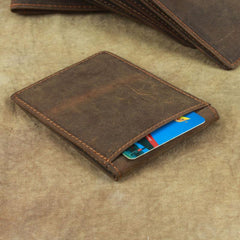 Cool Dark Brown Leather Mens Small Bifold Wallet billfold Wallet License Wallet for Men