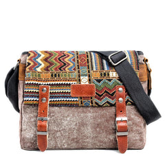 Cool Retro Waxed Canvas Leather Mens Womens Ethnic Shoulder Bag 13'' Side Bag Messenger Bag Postman Bag For Men
