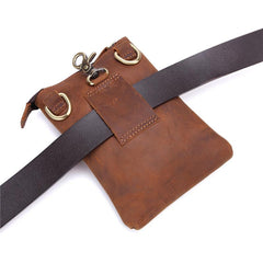Vintage Leather Men's Waist Belt Pouch Cell Phone Holster Brown Mini Side Bag For Men