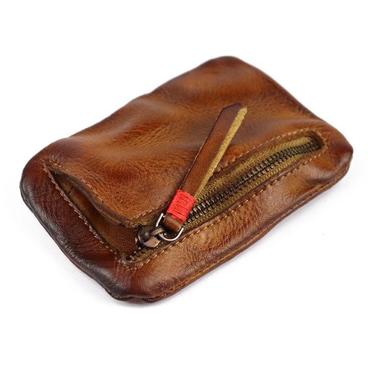 Vintage Leather Men's Zipper Small Wallet Coin Wallet Coin Holder for Men