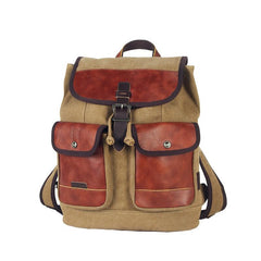 Fashion Canvas Leather Mens Khaki Backpack School Backpack Black Canvas Travel Backpack For Men