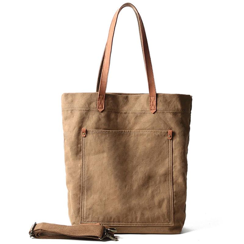 Khaki Vintage Canvas Men Womens Large Tote Bag Green Canvas Shoulder Tote Bag Shopper Tote For Men