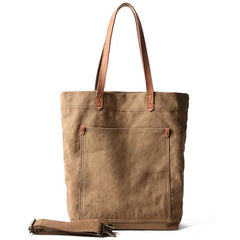 Khaki Vintage Canvas Men Womens Large Tote Bag Green Canvas Shoulder Tote Bag Shopper Tote For Men