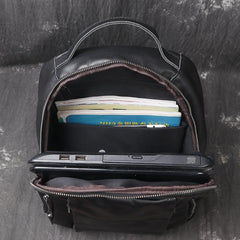 Black Leather Men's 14inch Computer Backpack Travel Backpack College Backpack For Men