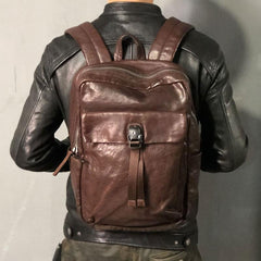 Cool Genuine Leather Mens Backpacks Large Coffee Travel Backpack Hiking Backpack for men