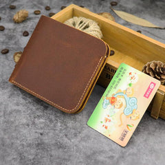 Cool Leather Brown Men's Small Wallet billfold Bifold Wallet Front Pocket Wallet For Men