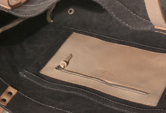 Handmade Canvas Leather purse handbag shoulder bag beige for women leather tote bag