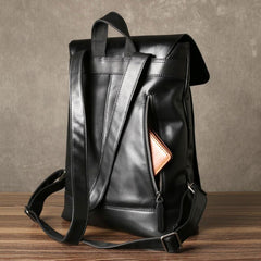 Cool Large Leather Mens Backpack Black Travel Backpack Hiking Backpacks for men