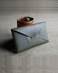 Cute Womens Green Leather Envelope Wallet Slim Clutch Purse Checkbook Long Wallet for Women