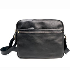 Black Leather Mens 10 inches Courier Bag Messenger Bag Black Small Postman Bag For Men