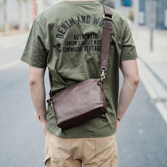Brown Leather Mens Casual Small Courier Bags Messenger Bag Black Postman Bag For Men