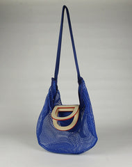 Womens Light Gray Net Polyester Leather Tote Handbag Purse Polyester Tote Shoulder Bag Purse for Ladies