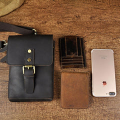 Mens Leather Small Side Bag  Waist Pouch COURIER BAG Holster Belt Case Belt Pouch for Men