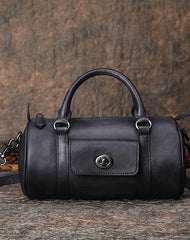 Leather Womens Barrel Handbag Handmade Barrel Handbag Crossbody Purse for Ladies