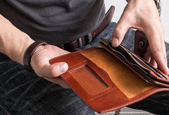 Handmade leather biker trucker wallet leather chain men Brown long wallet - EverHandmade