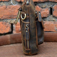 Vintage Brown Leather Men's Small Waist Bag Belt Pouch Belt Bag Small Messenger Bag For Men