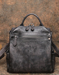 Vintage Coffee Leather Rucksack Womens School Backpack Ladies Leather Backpack Purses