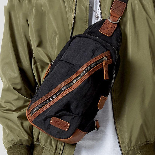 Black Canvas Sling Backpack Men's Sling Bag - Back View