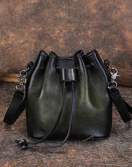 Vintage Black Leather Womens Bucket Shoulder Bags - Back View