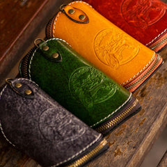 Handmade Leather Tooled Mens Cool Car Key Wallet Coin Wallet Pouch Car KeyChain for Men