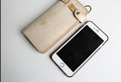 Handmade leather trucker wallet chain biker wallet long wallet beige leather men - EverHandmade
