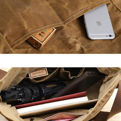 Waxed Canvas Mens Side Bag 13‘’ Khaki Courier Bag Messenger Bag for Men