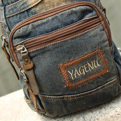 Jean Blue Mens 8 inches Sling Bag Chest Bags Fashion Denim One Shoulder Backpack For Men