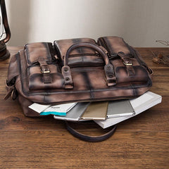 Cool Leather Men Vintage Briefcase 14inch Work Bags Handbag Shoulder Bags For Men