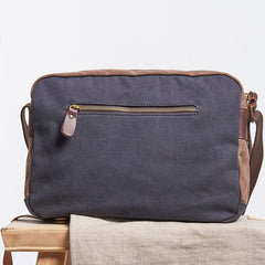 Mens Leather Canvas Gray Cool Messenger Bag Side Bag Shoulder Bag for Men