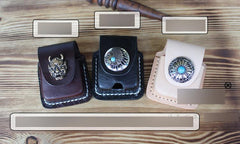 Handmade Mens Black Leather Armor Zippo Lighter Case Belt Zippo Lighter Holder with Belt Clip