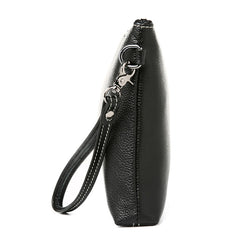 Black Leather Mens Wristlet Wallet Bag Zipper Clutch Wallet For Men