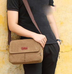 Cool Canvas Leather Mens Small Black Tablet Bag Shoulder Bag Gray Side Bag Messenger Bag for Men