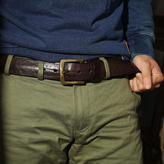 Cool Distressed Coffee Leather Vintage Leather Belt - Back View