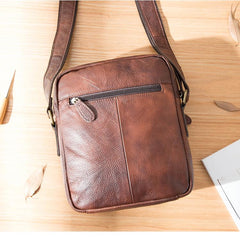 Cool Brown Leather Mens Vertical Side Bag Postman Bag Small Messenger Bags Courier Bag for Men