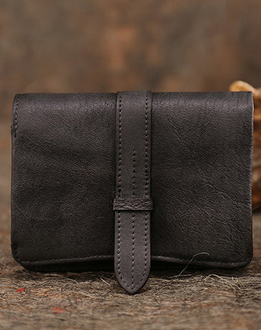 Brown Womens Leather Bifold Small Wallet Vintage Buckle Small Wallet for Ladies FDS01401007