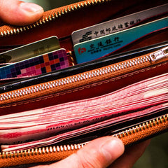 Handmade Leather Mens Tibetan Chain Biker Wallet Cool Leather Wallets Long Clutch Wallets for Men