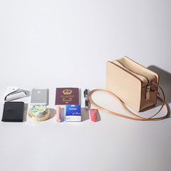 Handmade Leather Beige Womens Small Box Shoulder Purse Crossbody Bag for Women
